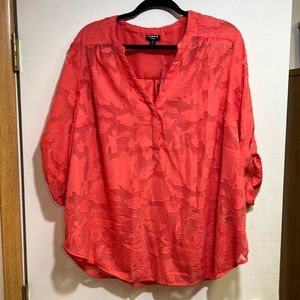 Torrid Harper Pullover Blouse - Chiffon Clip Floral Coral